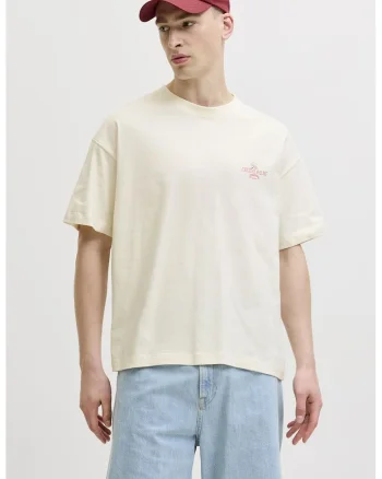 Tricou de bumbac cu imprimeu foto, Bej sampanie/Albastru deschis