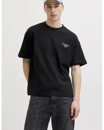 Tricou de bumbac cu imprimeu foto, Negru/Albastru