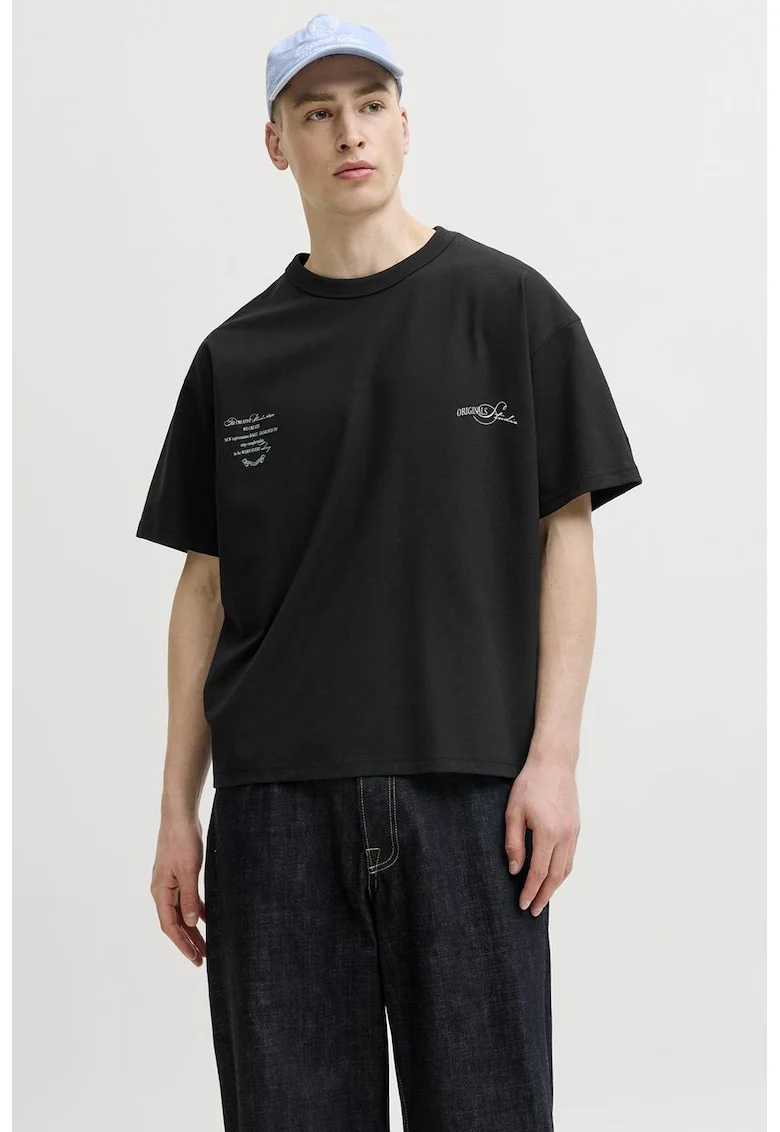Tricou lejer cu imprimeu text pe spate, Albastru pastel/Negru
