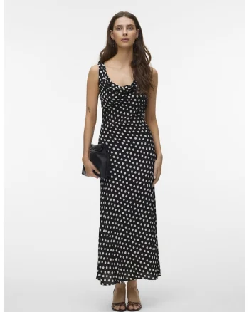 Rochie cu buline si decolteu drapat, Alb/Negru