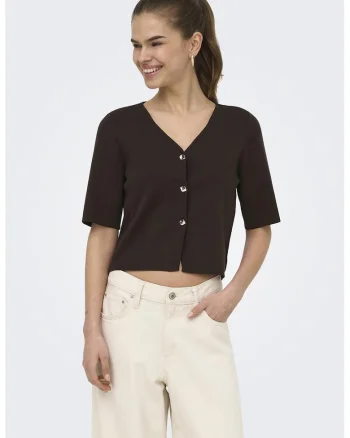 Cardigan crop cu maneci scurte, Maro inchis