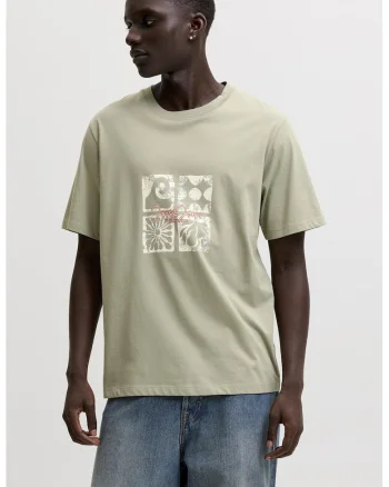 Tricou cu imprimeu si decolteu la baza gatului, Bej deschis