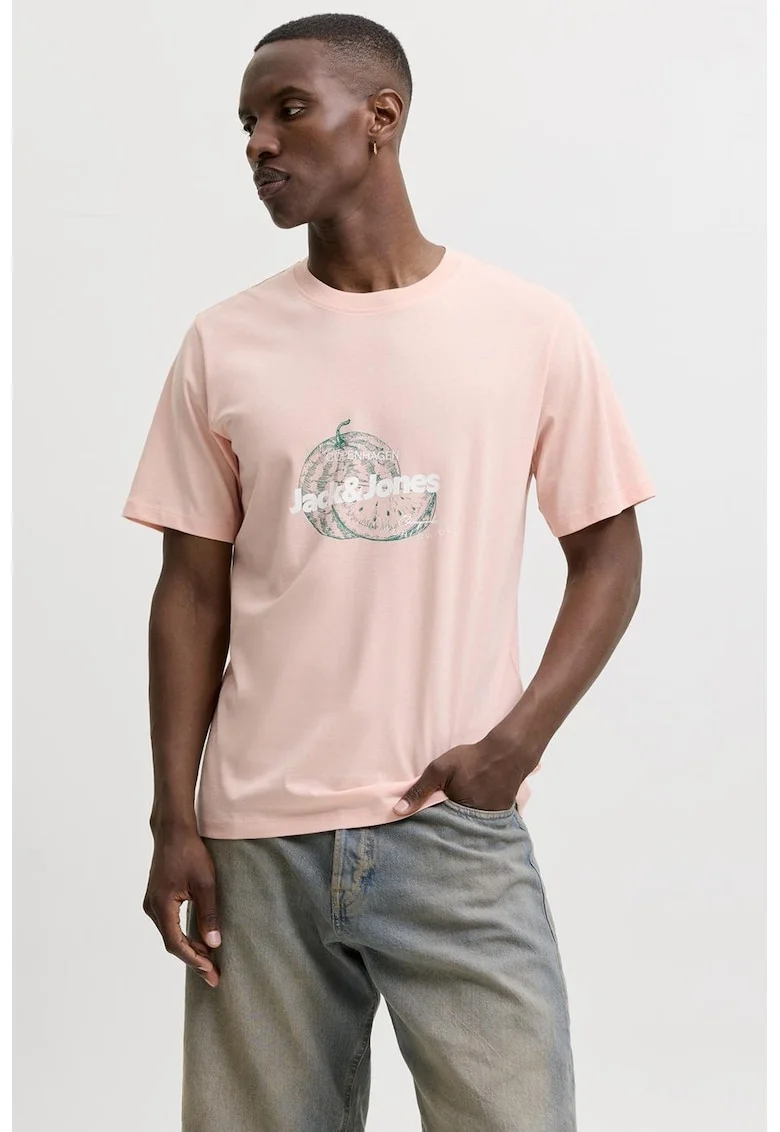 Tricou de bumbac organic cu decolteu la baza gatului, Nude rose