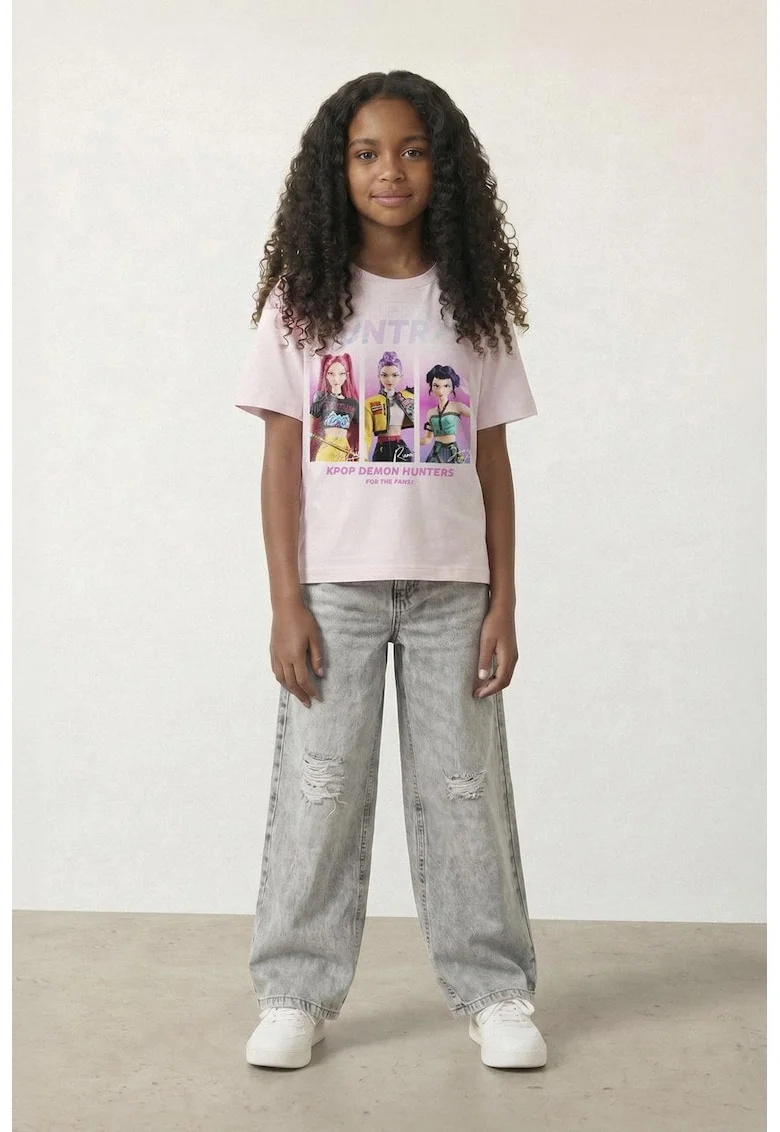 Tricou de bumbac cu imprimeu K-Pop, Roz deschis