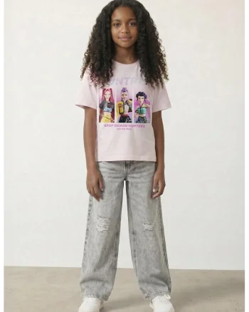 Tricou de bumbac cu imprimeu K-Pop, Roz deschis