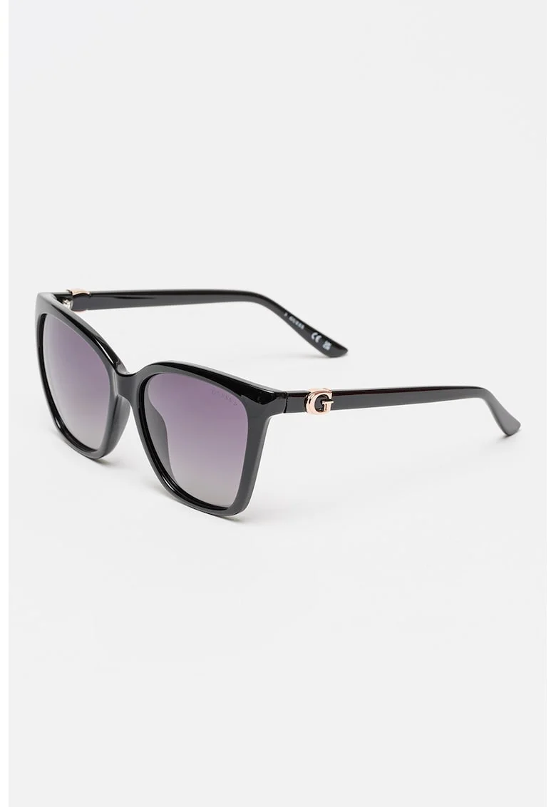 Ochelari de soare patrati cu lentile uni, Negru/Negru stins