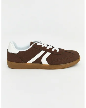 Pantofi sport low-cut cu detalii contrastante, Maro/Alb optic