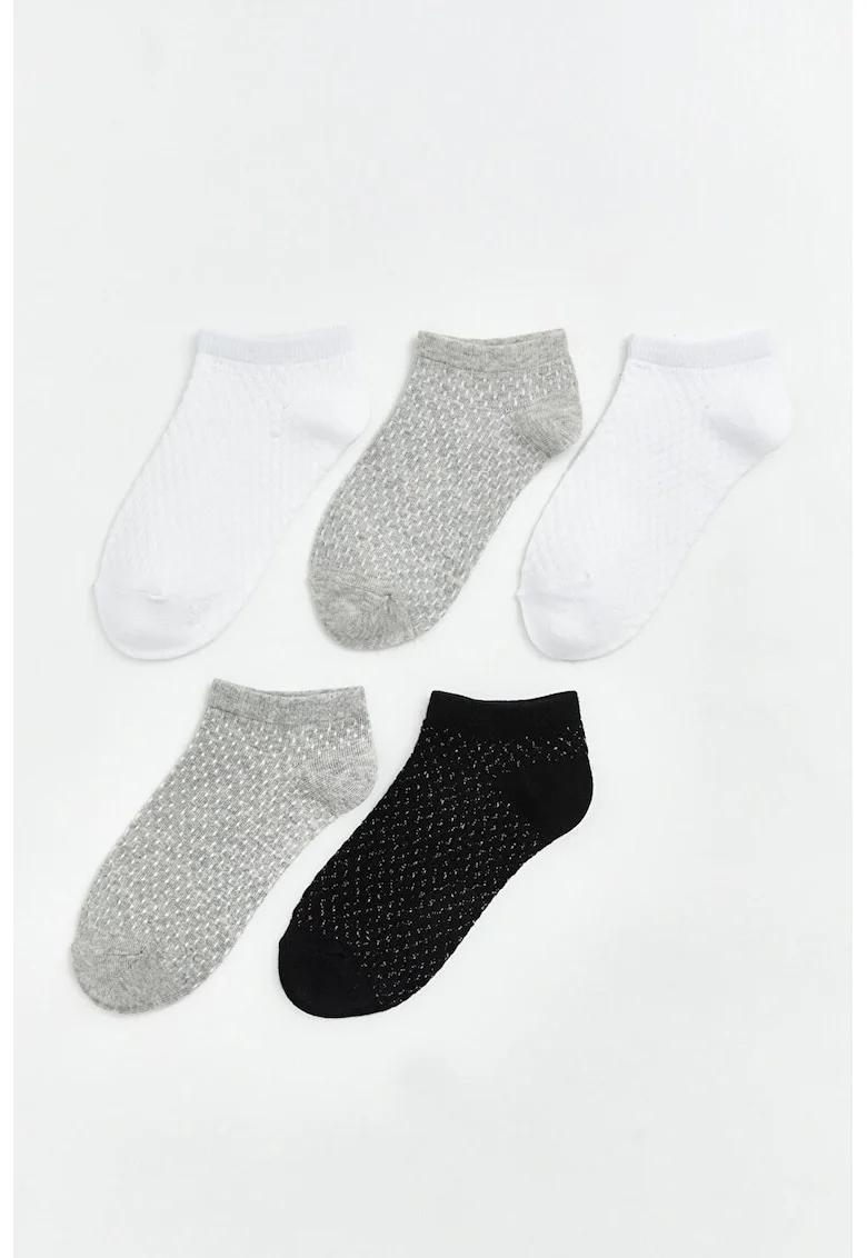 Set de 5 perechi de sosete scurte, Alb/Negru/Gri deschis
