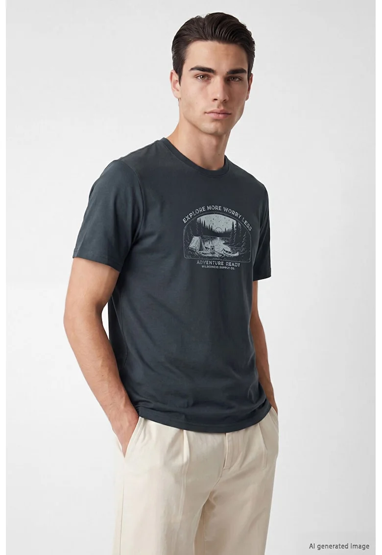 Tricou regular-fit cu imprimeu grafic, Gri antracit
