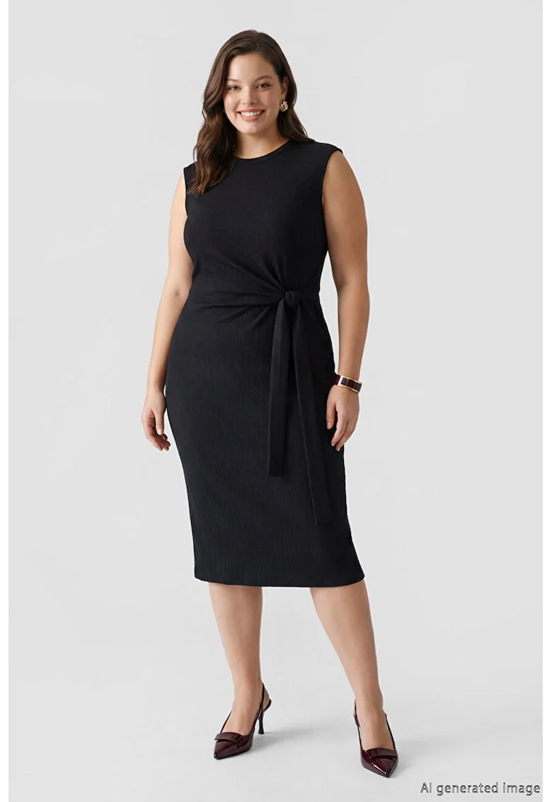Rochie midi cu cordon lateral, Negru