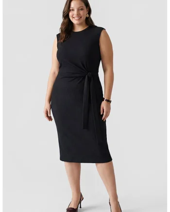 Rochie midi cu cordon lateral, Negru
