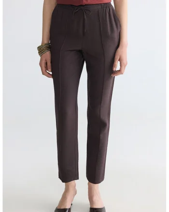 Pantaloni crop cu croiala conica si snur de ajustare, Maro taupe inchis
