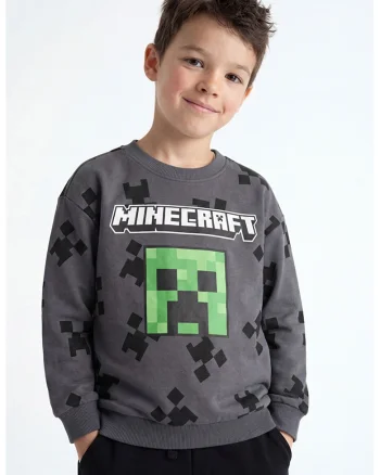 Bluza de trening cu tematica Minecraft, Gri/Verde lime