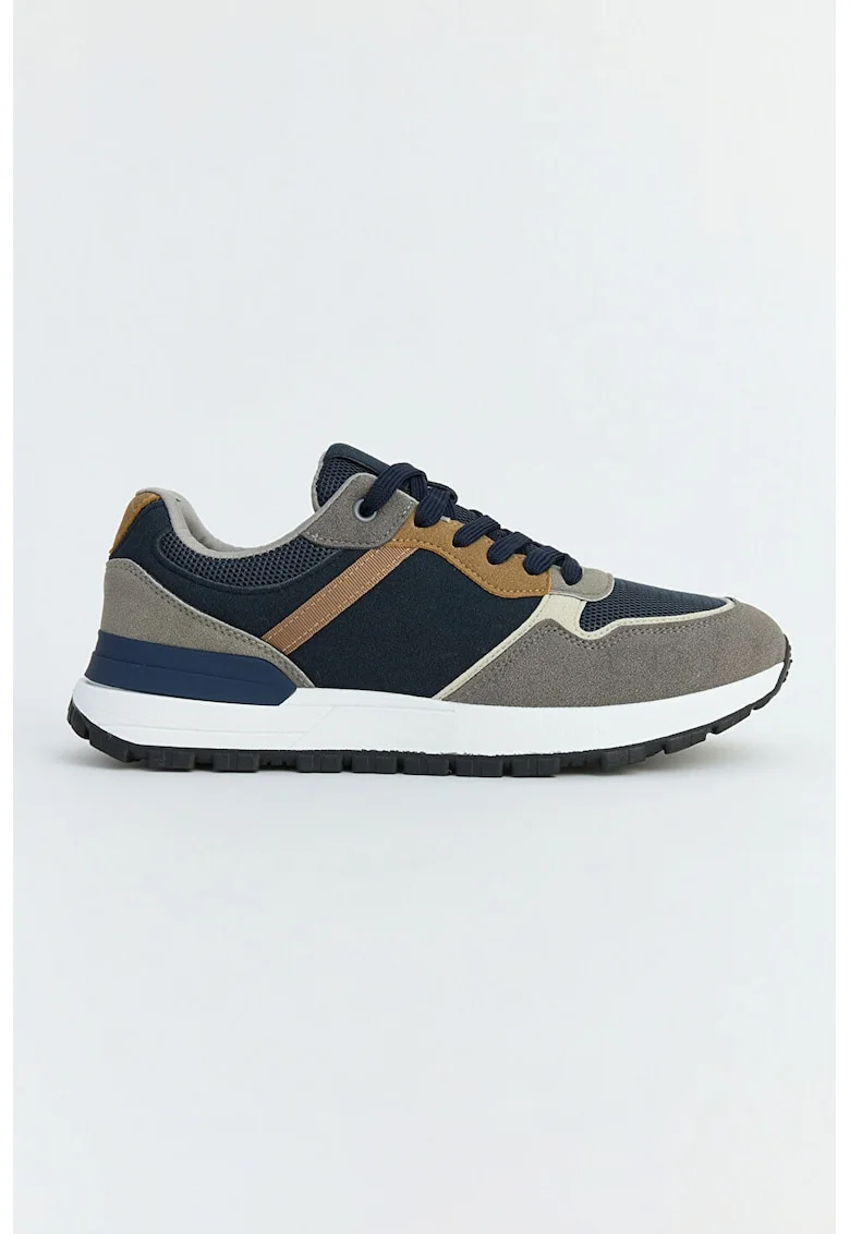 Pantofi sport low-cut cu design colorblock, Gri carbon/Bleumarin