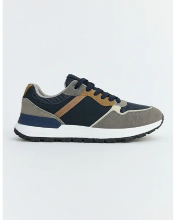 Pantofi sport low-cut cu design colorblock, Gri carbon/Bleumarin