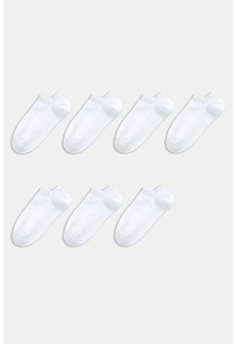 Set de 7 perechi de sosete cu model uni, Alb optic