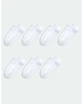 Set de 7 perechi de sosete cu model uni, Alb optic
