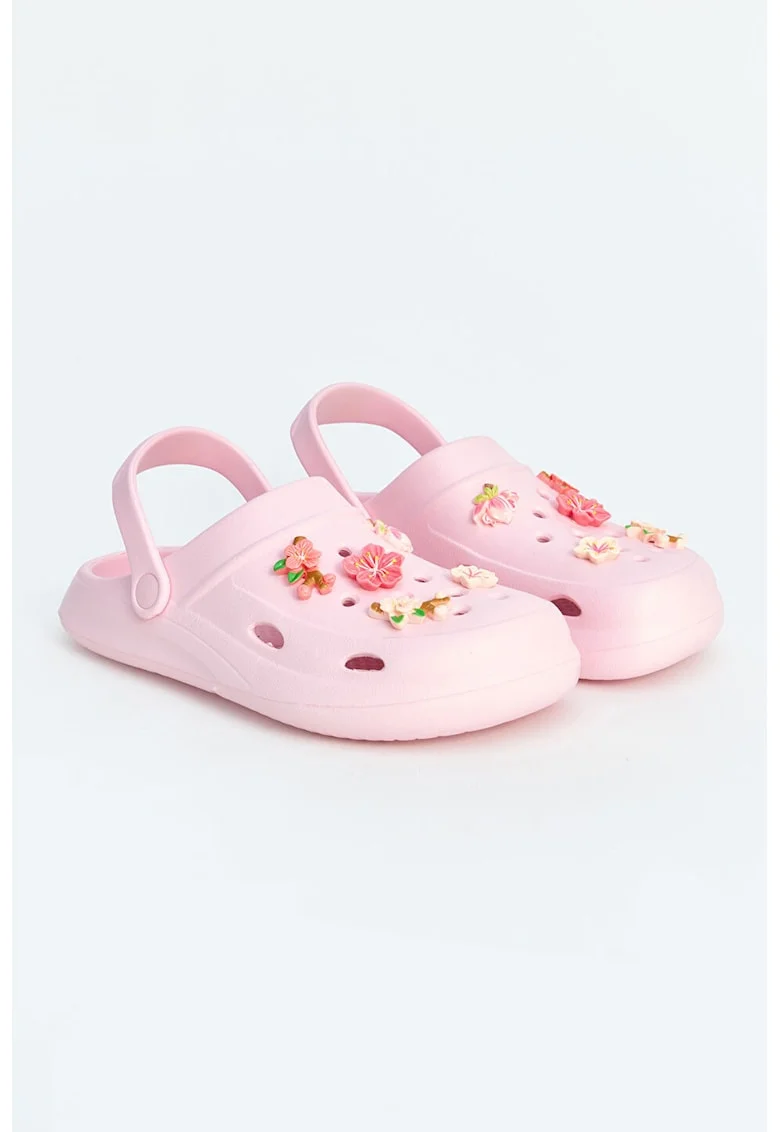 Sandale cu detalii cu model floral, Roz pastel