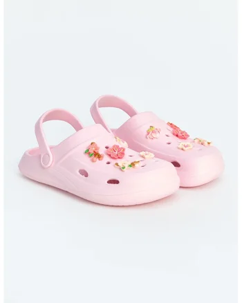 Sandale cu detalii cu model floral, Roz pastel