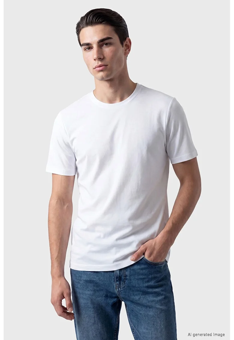 Tricou uni cu decolteu la baza gatului, Alb optic