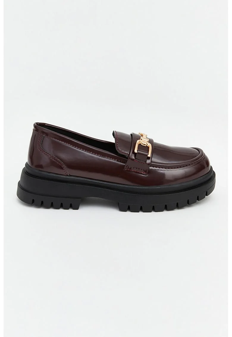 Pantofi loafer din piele ecologica cu aplicatie metalica