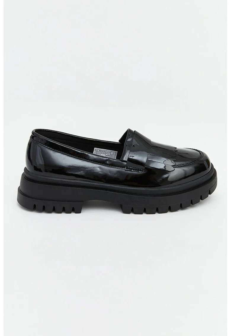 Pantofi loafer din piele ecologica cu aspet lacuit, Negru