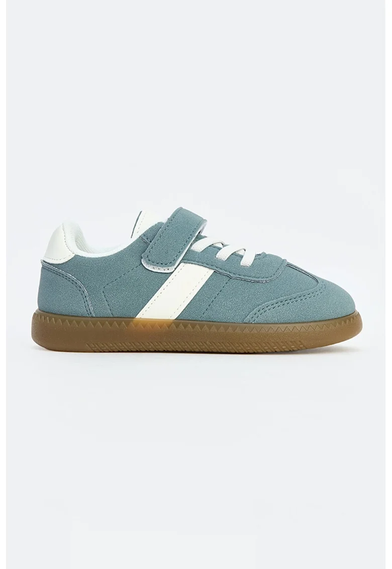 Pantofi sport din piele intoarsa cu velcro, Alb/Albastru stins