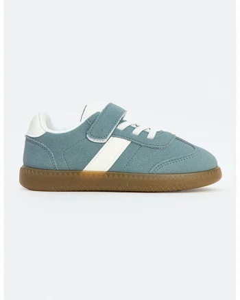 Pantofi sport din piele intoarsa cu velcro, Alb/Albastru stins