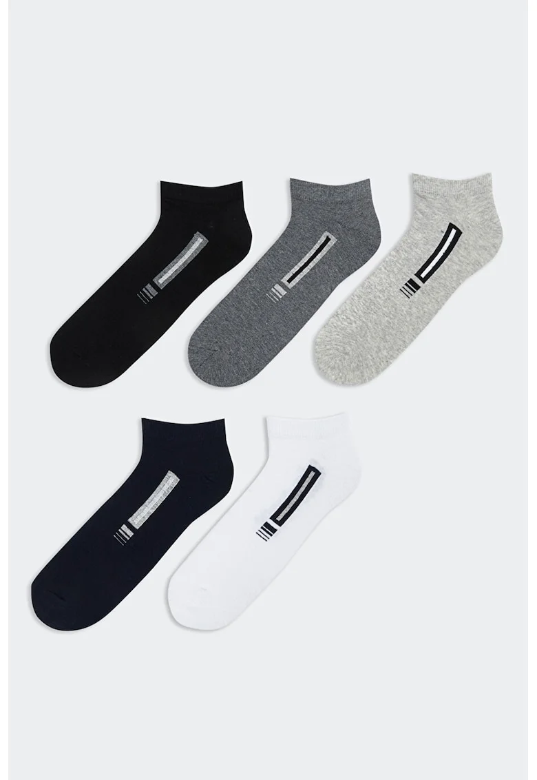 Set de 5 perechi de sosete pana la glezna, Alb/Negru/Gri