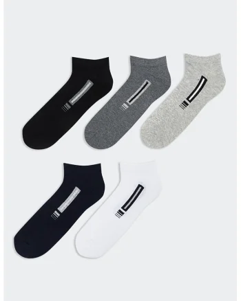 Set de 5 perechi de sosete pana la glezna, Alb/Negru/Gri