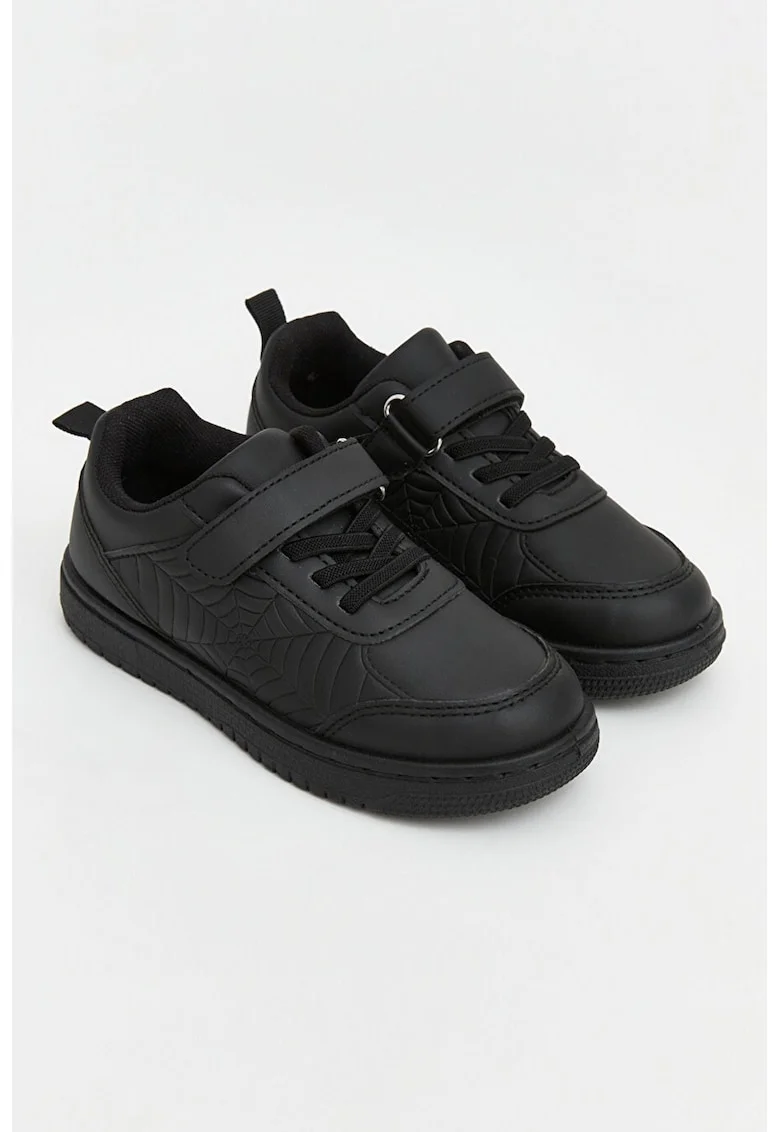 Pantofi sport din piele ecologica cu velcro, Negru