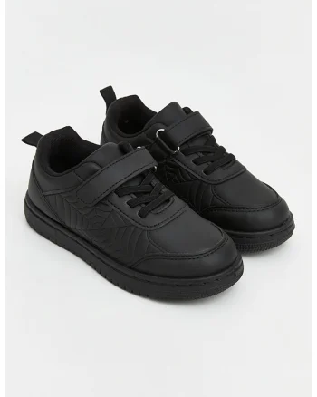 Pantofi sport din piele ecologica cu velcro, Negru