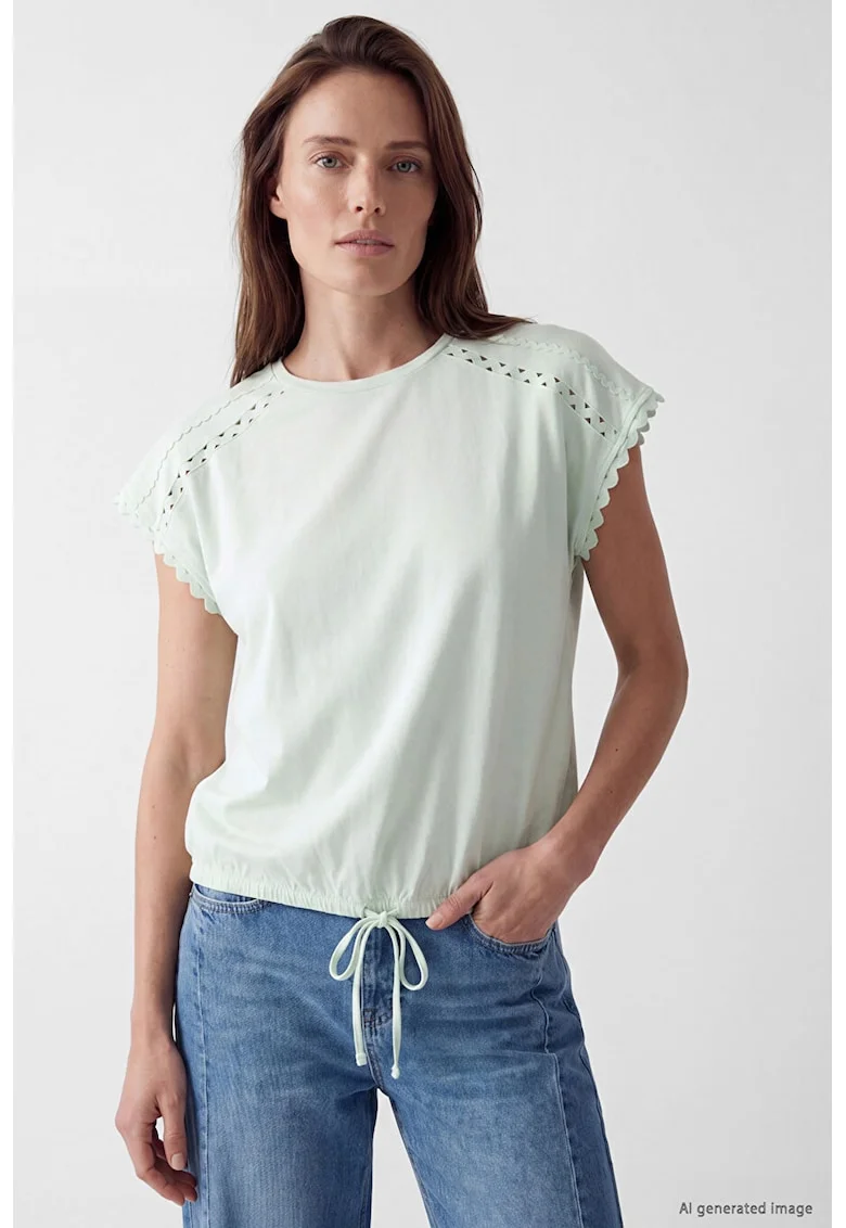 Tricou din bumbac cu terminatie cu snur, Verde pastel