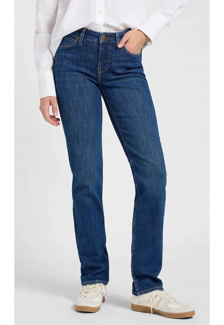 Blugi dama  Marion Straight, talie medie, albastru inchis, denim elastic,