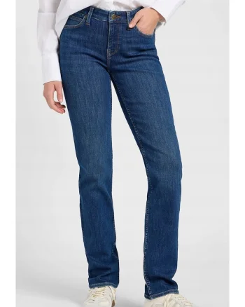 Blugi dama  Marion Straight, talie medie, albastru inchis, denim elastic,