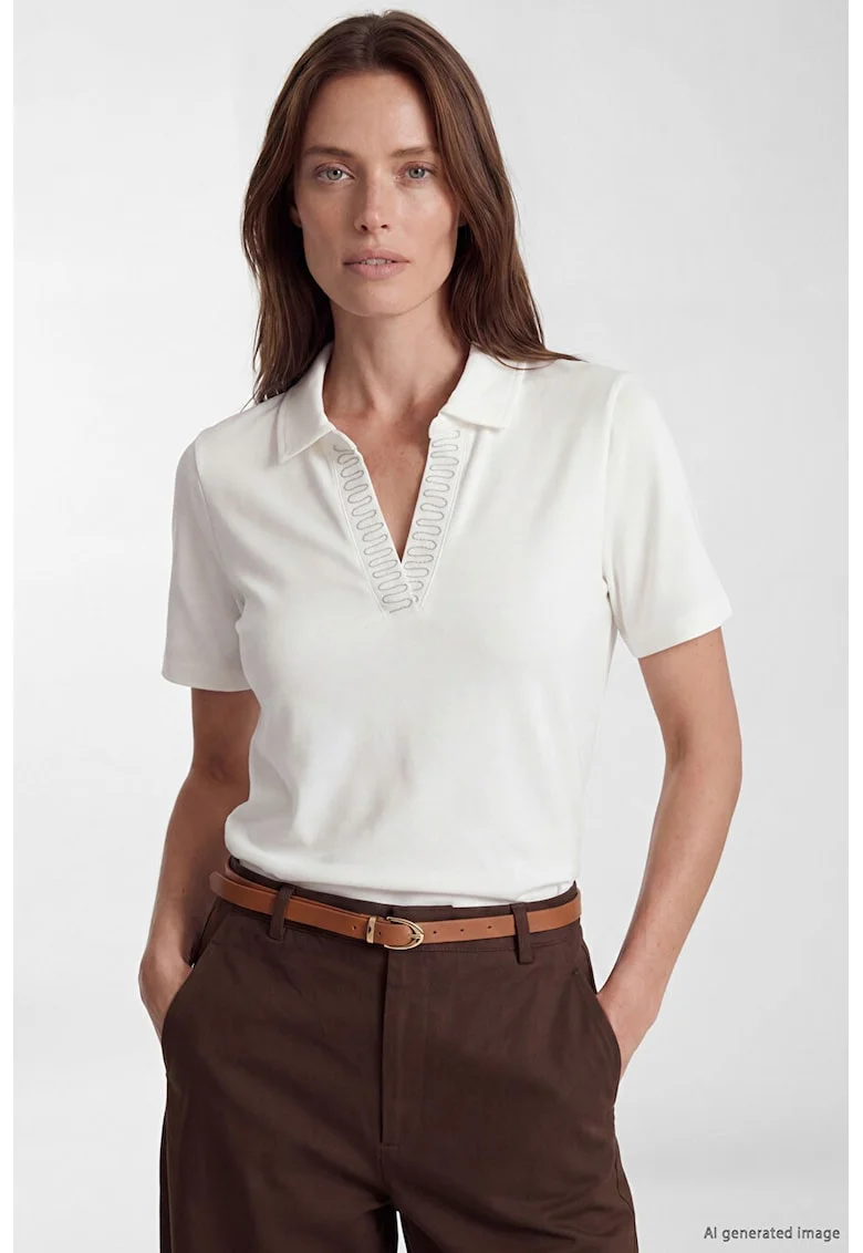 Tricou polo cu detaliu brodat, Alb