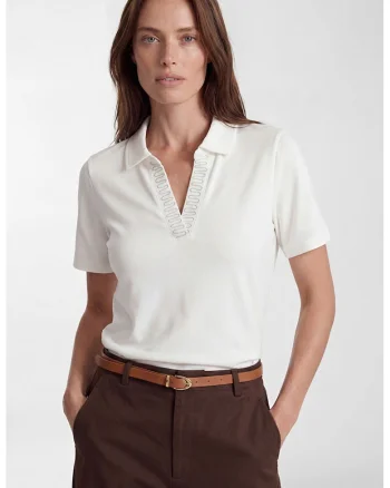 Tricou polo cu detaliu brodat, Alb