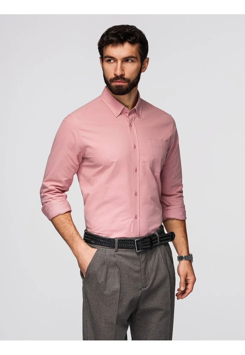 Camasa din bumbac REGULAR FIT cu buzunar  K700, Roz pastel