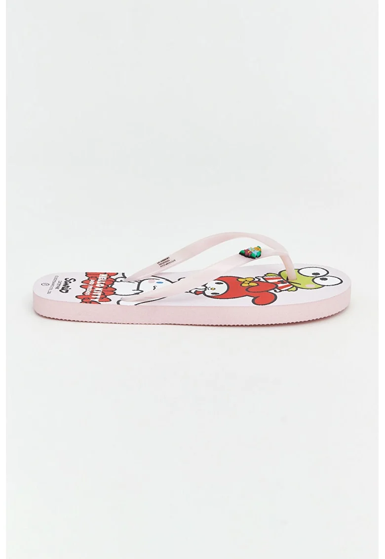 Papuci flip-flop cu model Hello Kitty, Rosu/Roz pal