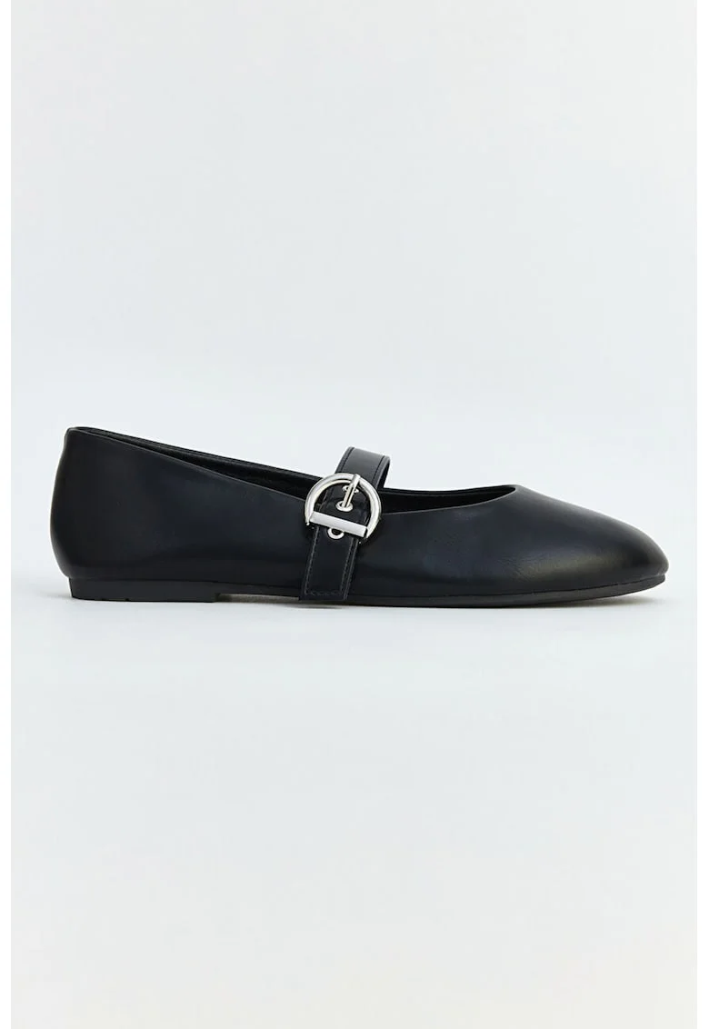 Balerini Mary Jane cu varf rotund, Negru