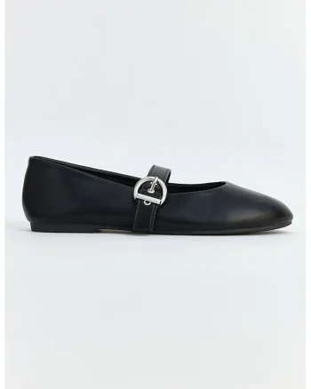 Balerini Mary Jane cu varf rotund, Negru