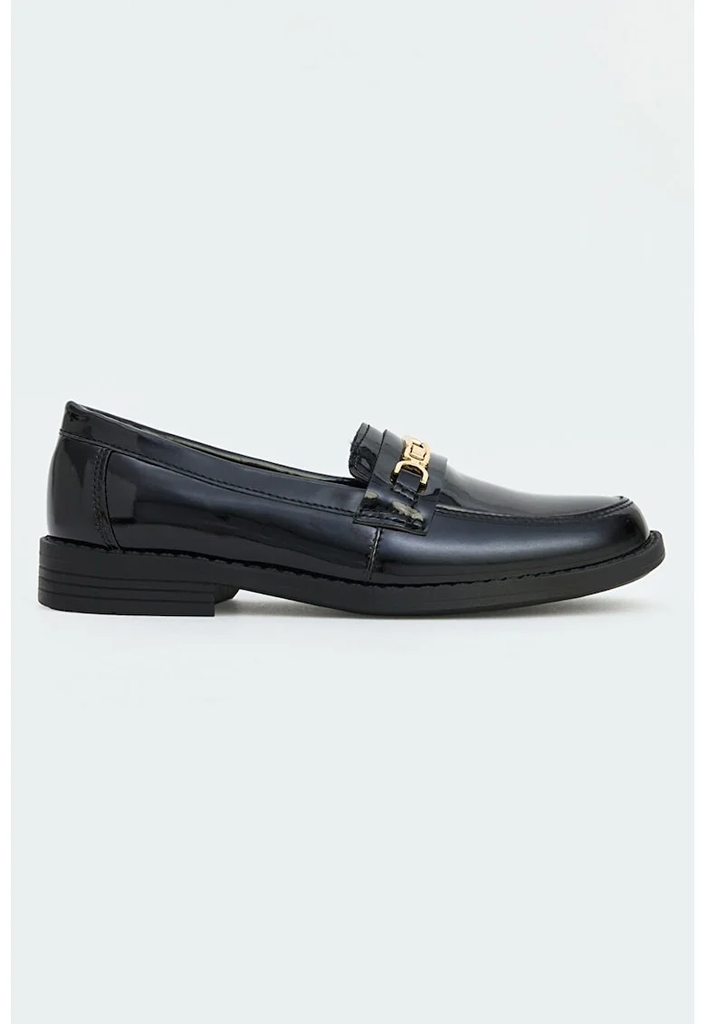 Pantofi loafer din piele ecologica cu aspect lacuit, Negru