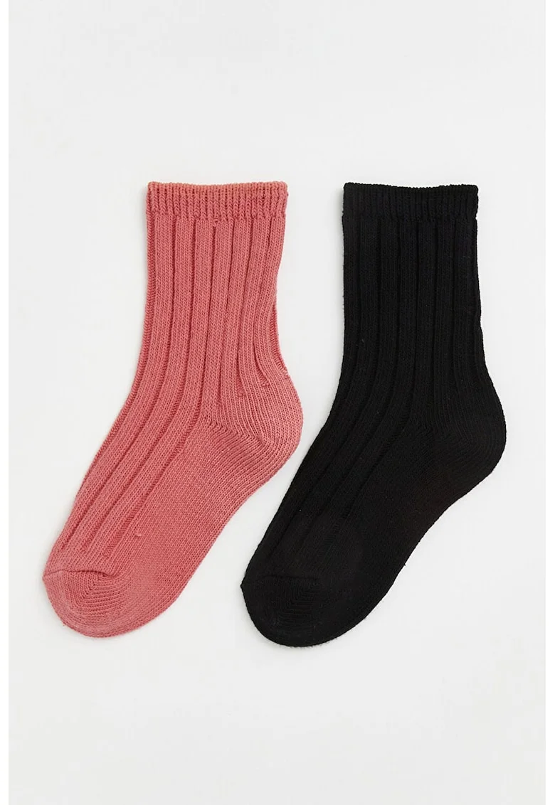 Set de 2 perechi de sosete lungi cu striatii, Negru/Rosu pastelat