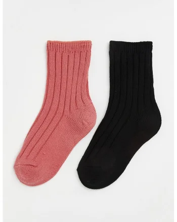 Set de 2 perechi de sosete lungi cu striatii, Negru/Rosu pastelat