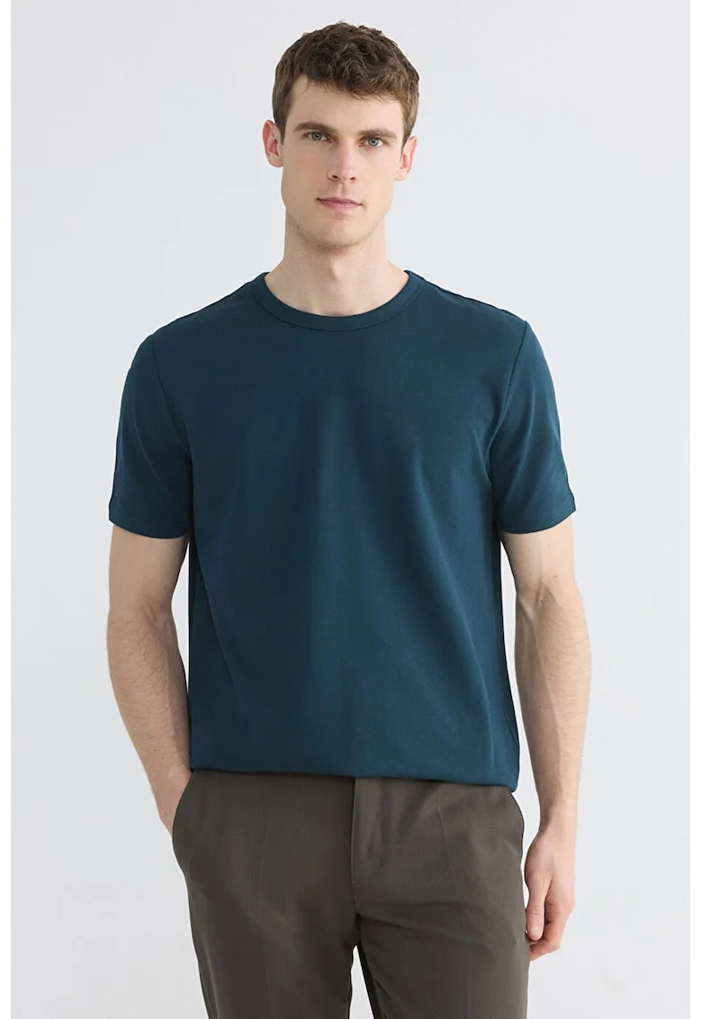 Tricou uni cu decolteu la baza gatului, Albastru petrol