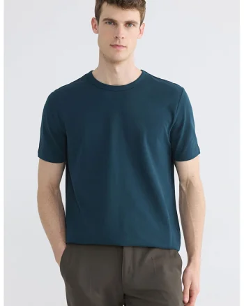 Tricou uni cu decolteu la baza gatului, Albastru petrol