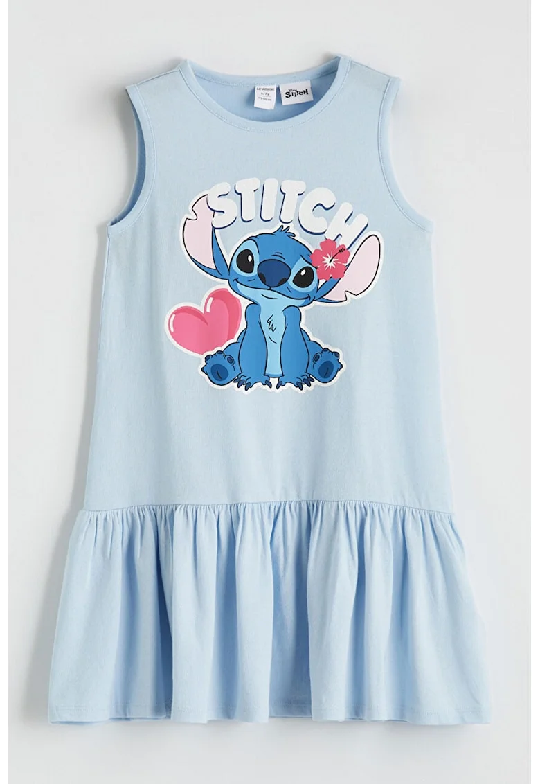 Rochie fara maneci cu imprimeu cu Stitch, Albastru pastel/Roz