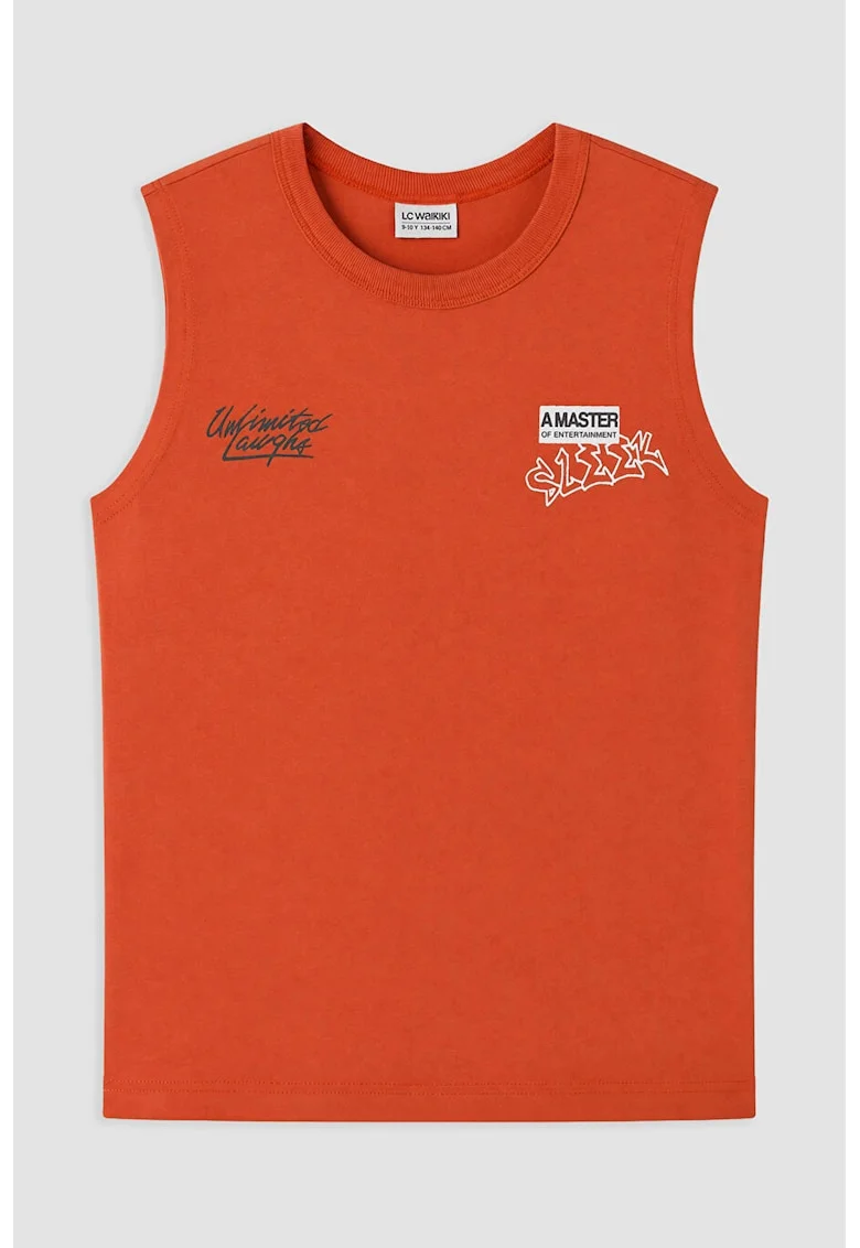 Tricou cu decolteu la baza gatului si detalii cu imprimeu grafic, Portocaliu dovleac