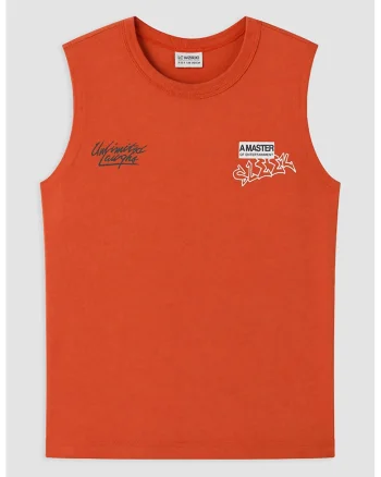 Tricou cu decolteu la baza gatului si detalii cu imprimeu grafic, Portocaliu dovleac