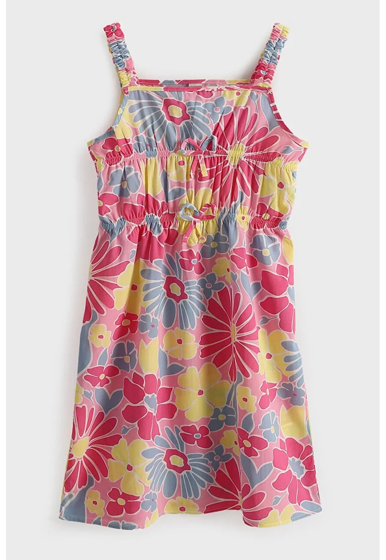 Rochie din bumba cu bretele elastice, Roz zmeuriu/Galben pai/Albastru stins